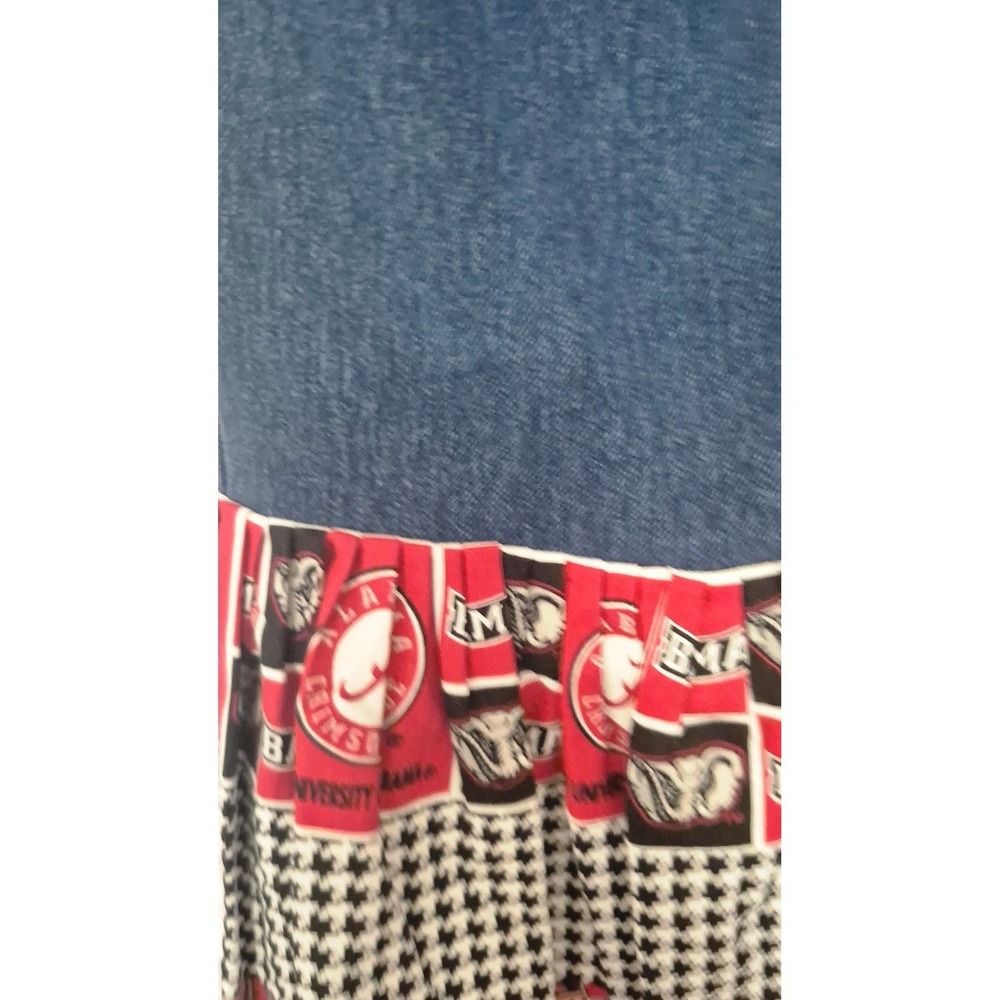 Roll Tide Alabama‎ Crimson Tide Ruffle Hem Denim Jeans Upcycled Fan Pants LG 12 - Picture 13 of 16